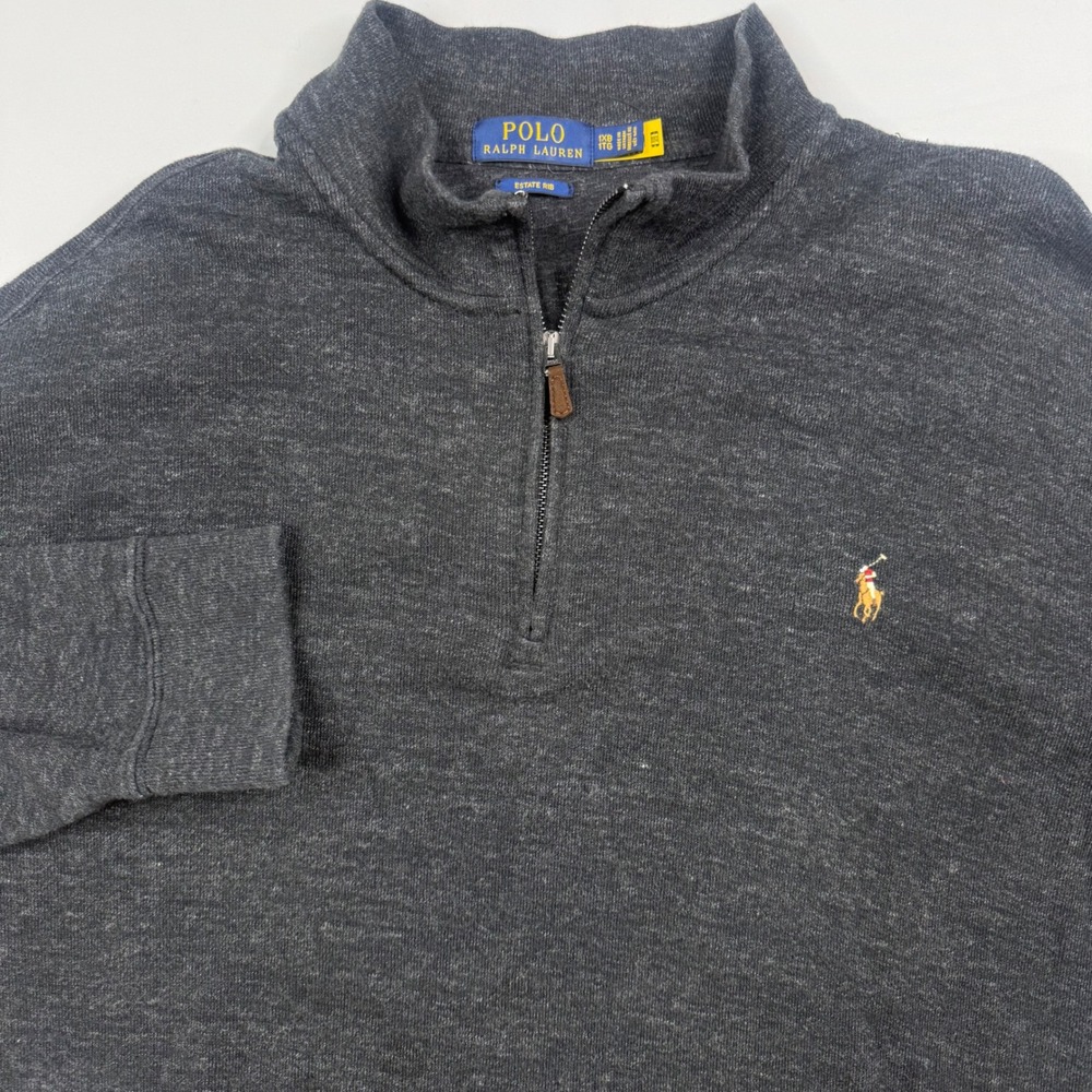Polo Ralph Lauren 1/4 Zip Pullover Mens 1XB Charcoal Gray Rib Flesh Pony